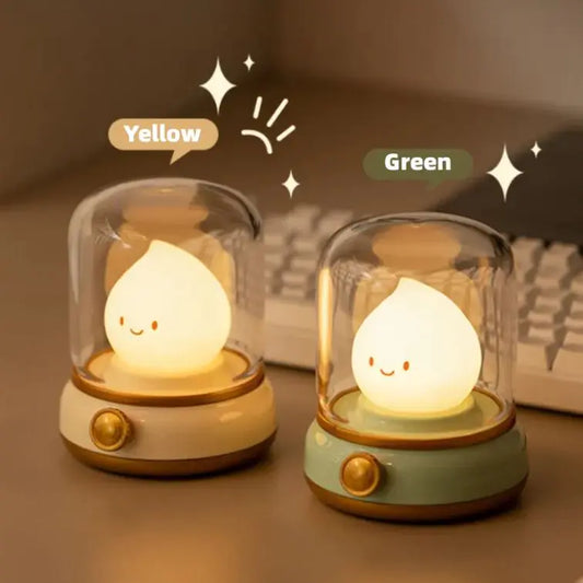 Charming Retro Mini LED Night Lamp - Cute Cartoon Design, USB Rechargeable Portable Desktop Light for Home, Coffee Bar, and Hotel Decor